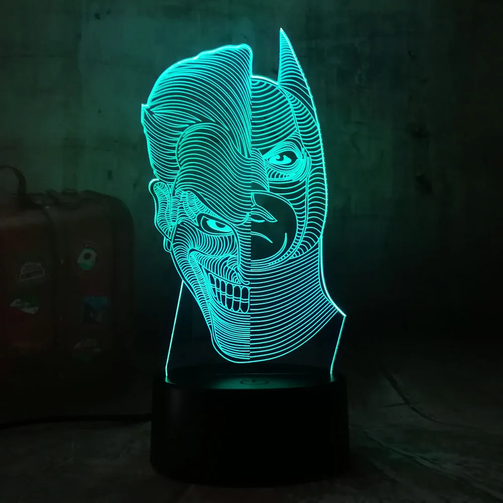 Крутой двусторонний 3D светодиодный светильник Бэтмена и клоуна постоянного тока