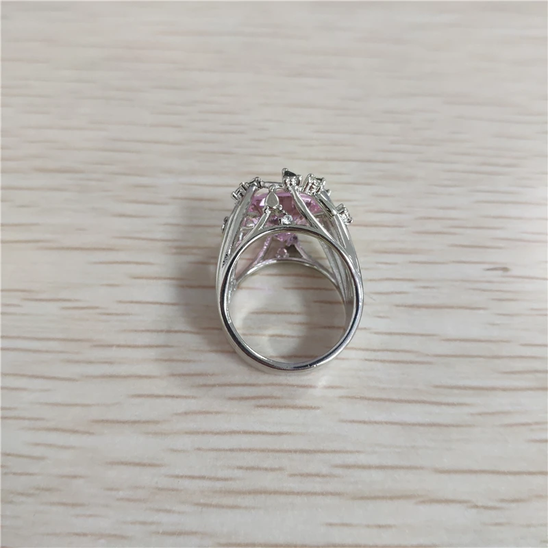 Pink Stone Anniversary Ring Charm Silver Color Ring White Crystal Wedding Rings for Women Jewelry Anillos Mujer Bague O5P008