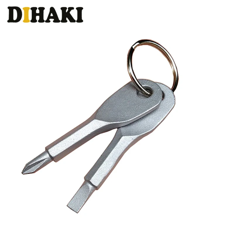 

Portable EDC Phillips and Slotted Screwdriver Keychain 1/4" head hex Mini Key Shape Screwdriver keyring Outdoors Repair Tools