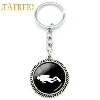 

TAFREE 2017 New fine sport jewelry scuba diver swimming keychain diving swimming sea pendant key ring jewelry men gift T505