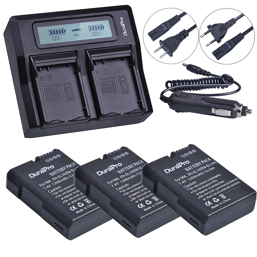 

3pc EN-EL14 EN EL14 EL14A Camera Li-ion Battery + LCD Dual Fast Charger for Nikon ENEL14 d5300 d5200 d5100 d3100 d3200 P710