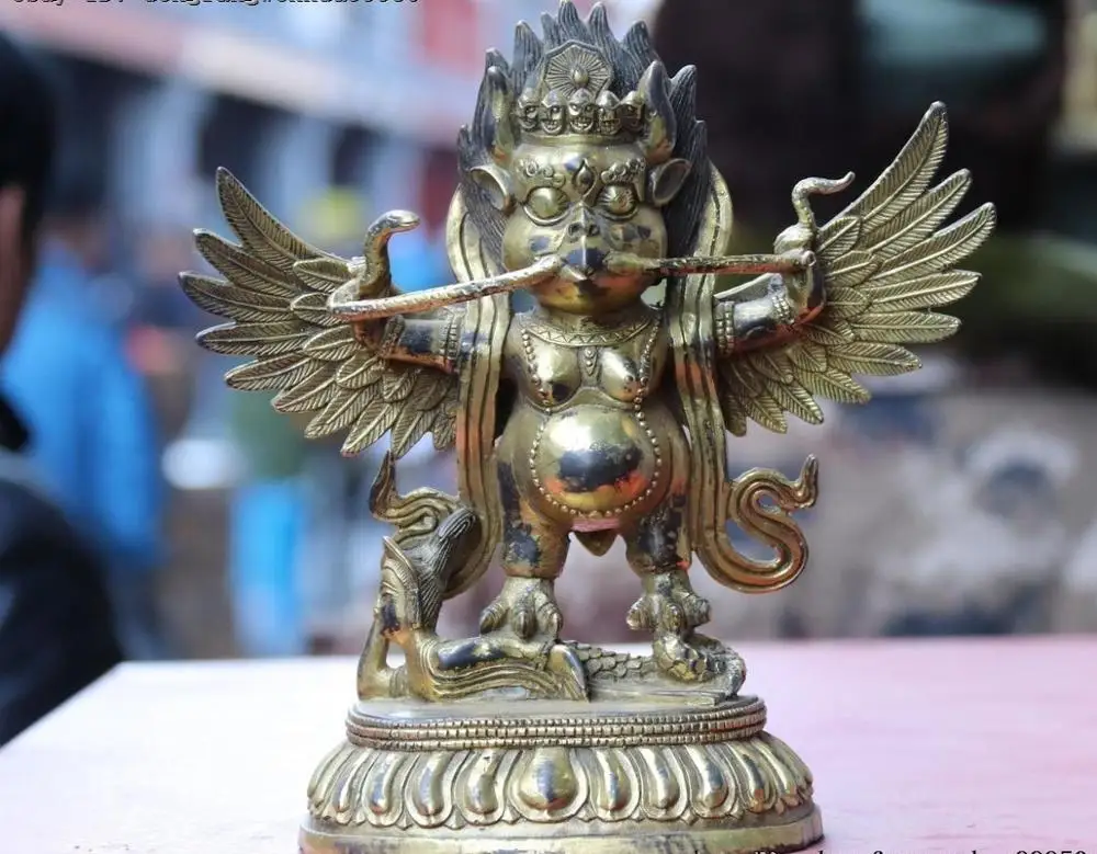 

Tibet Buddhism Old Copper Gilt Redpoll Winged Garuda Bird GodEagle Buddha Statue