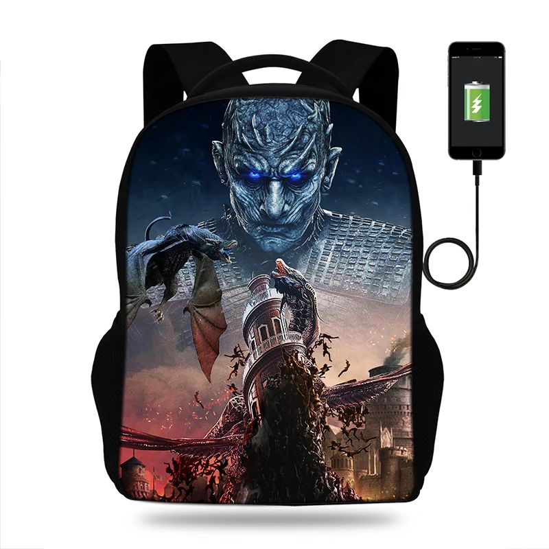 

School Bag Game Of Thrones season 8 Printing Backpack Boys USB Charging Schoolbag Students Book Bags Kids For Teenager Girls