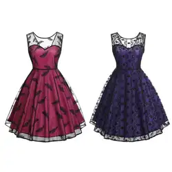 Для женщин модные классические пикантные перо Кружева кусочкам фиолетовый перспектива пояс для похудения Flare Dress