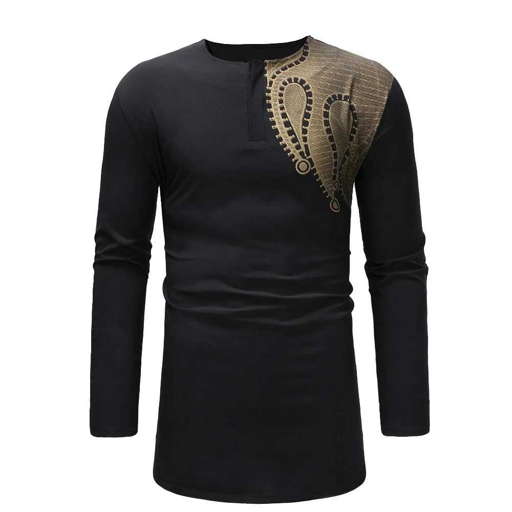 Longline Black T Shirt Men 2018 Hipster African style Dashiki Mens T-shirts Casual Slim Long Sleeve Streetwear Hip Hop Tshirts (2)