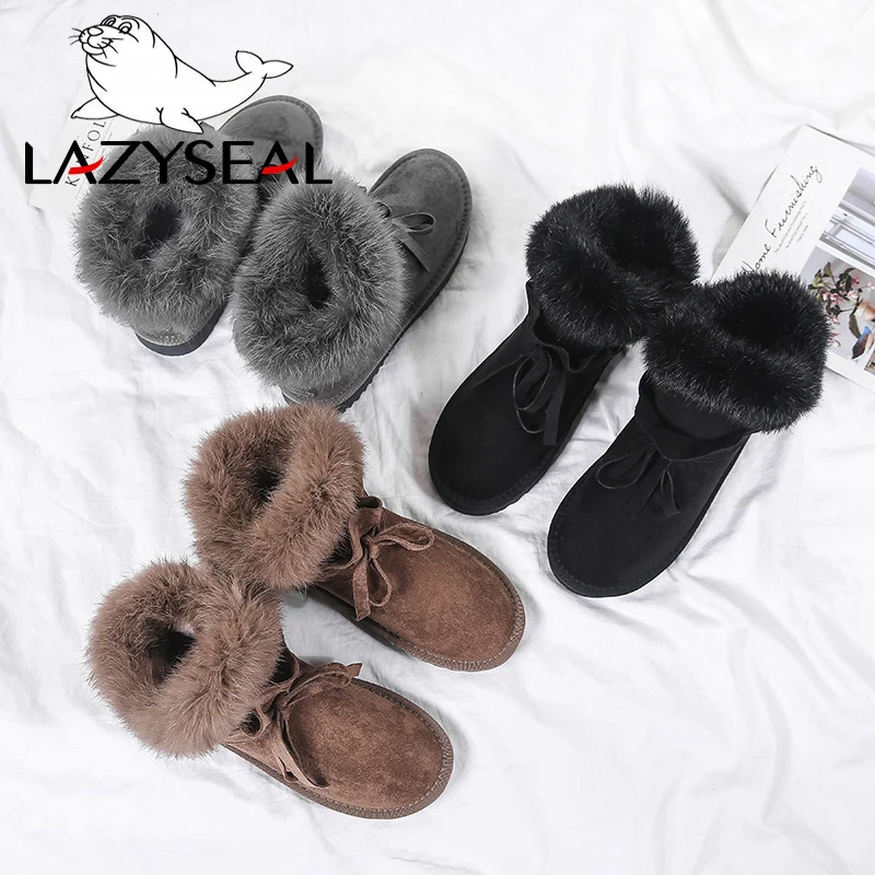 Женские замшевые ботинки LazySeal зимние полусапожки из натурального кроличьего