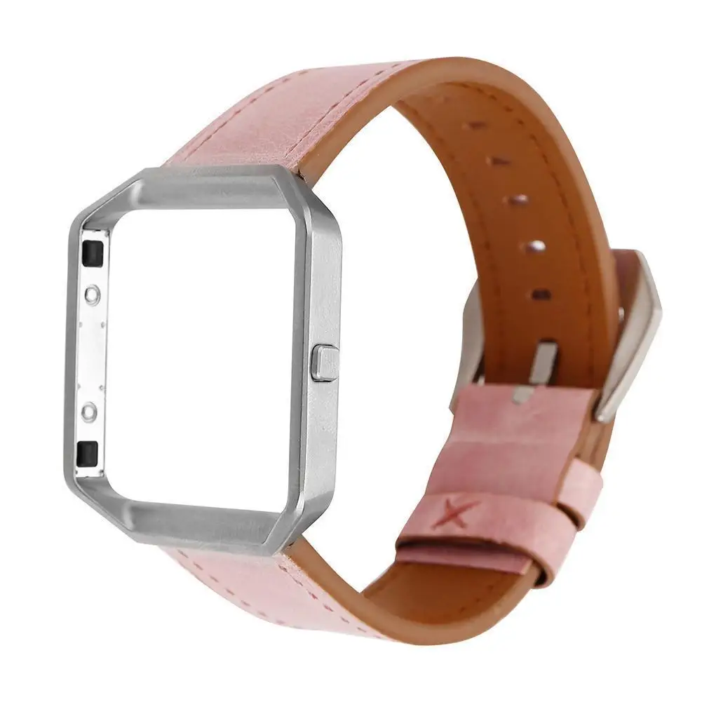 

Genuine Leather Watch Band Wrist Strap Bracelet + Metal Frame for Fitbit Blaze 2018NEW