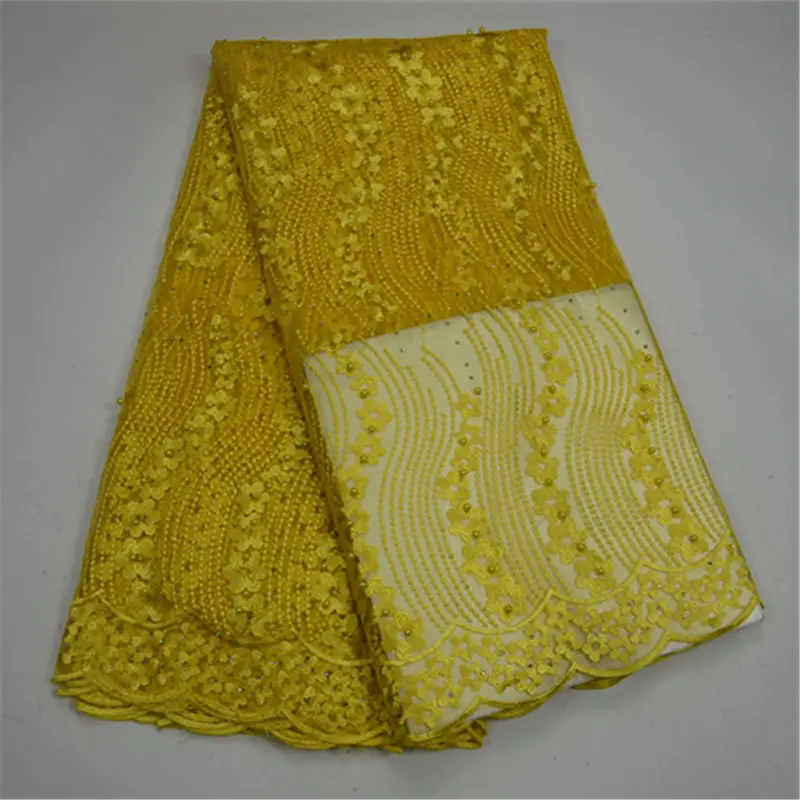 

African Tulle Lace Fabric French Lace Fabric High Quality Yellow Nigerian Embroidery Tulle French Laces Party Dress 30