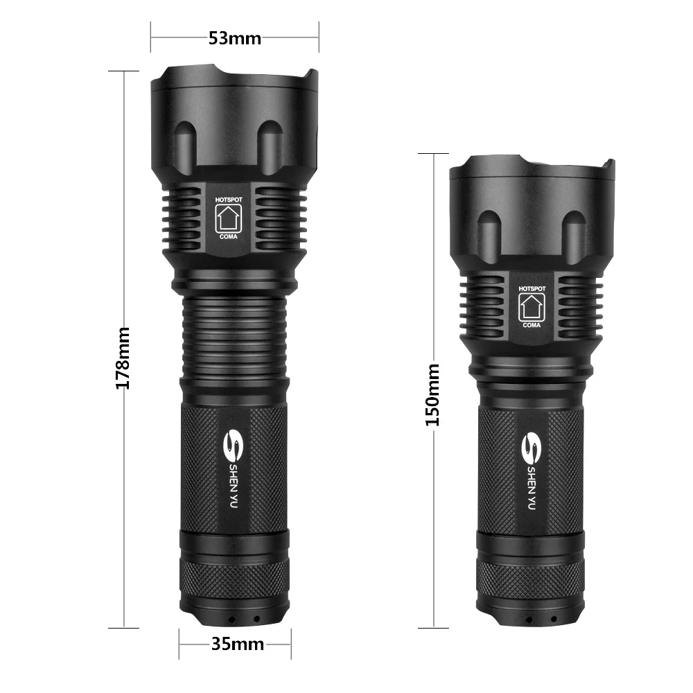 SHENYU Powerful Tactical LED Flashlight CREE XML-T6 Zoomable Waterproof Torch for 26650 Rechargeable or AA Battery
