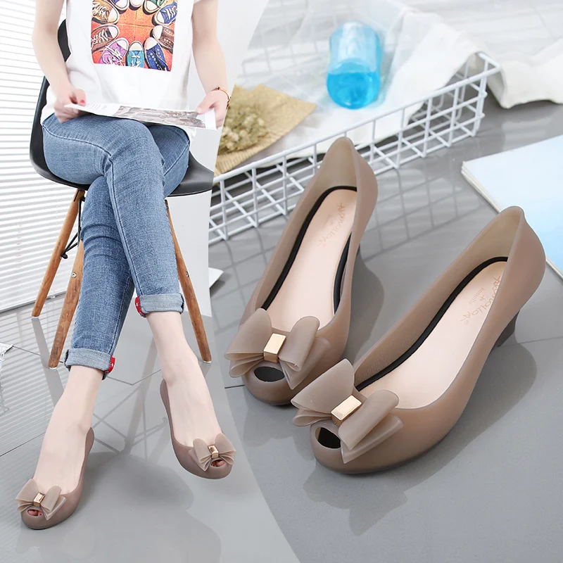 Rouroliu Women Wedges Jelly Shoes Bowknot Peep Toe Shallow Casual Pumps Woman Comfortable Waterproof Beach Shoes FR76 Rouroliu Women Wedges Jelly Shoes Bowknot Peep Toe Shallow Casual Pumps Woman Comfortable Waterproof Beach Shoes FR76