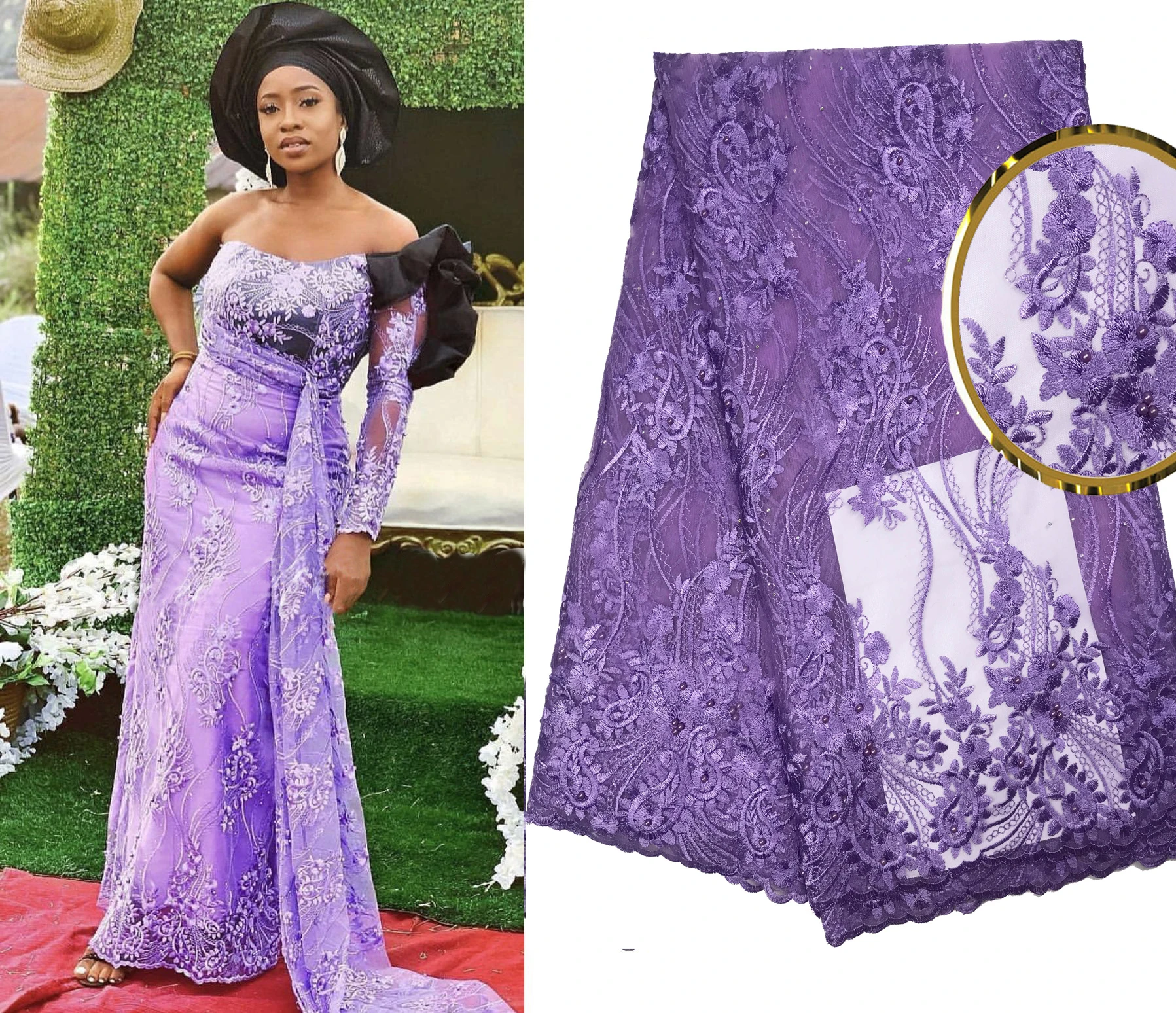 

2018 Latest French Nigerian Laces Fabric High Quality Tulle African Laces Fabric Wedding African French Tulle Lace A18B12 Lilac