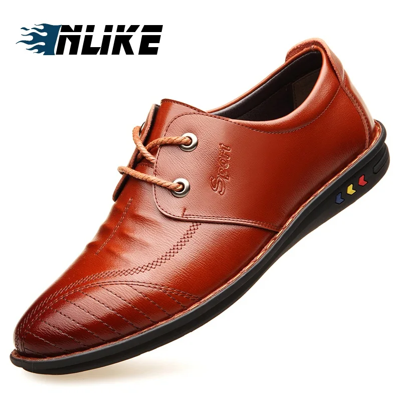 INLIKE Men Leather Flats Shoes Solid Color Breathable Non-slip Soft Buttom Doug Lace-Up Spring/Autumn Men's | Обувь