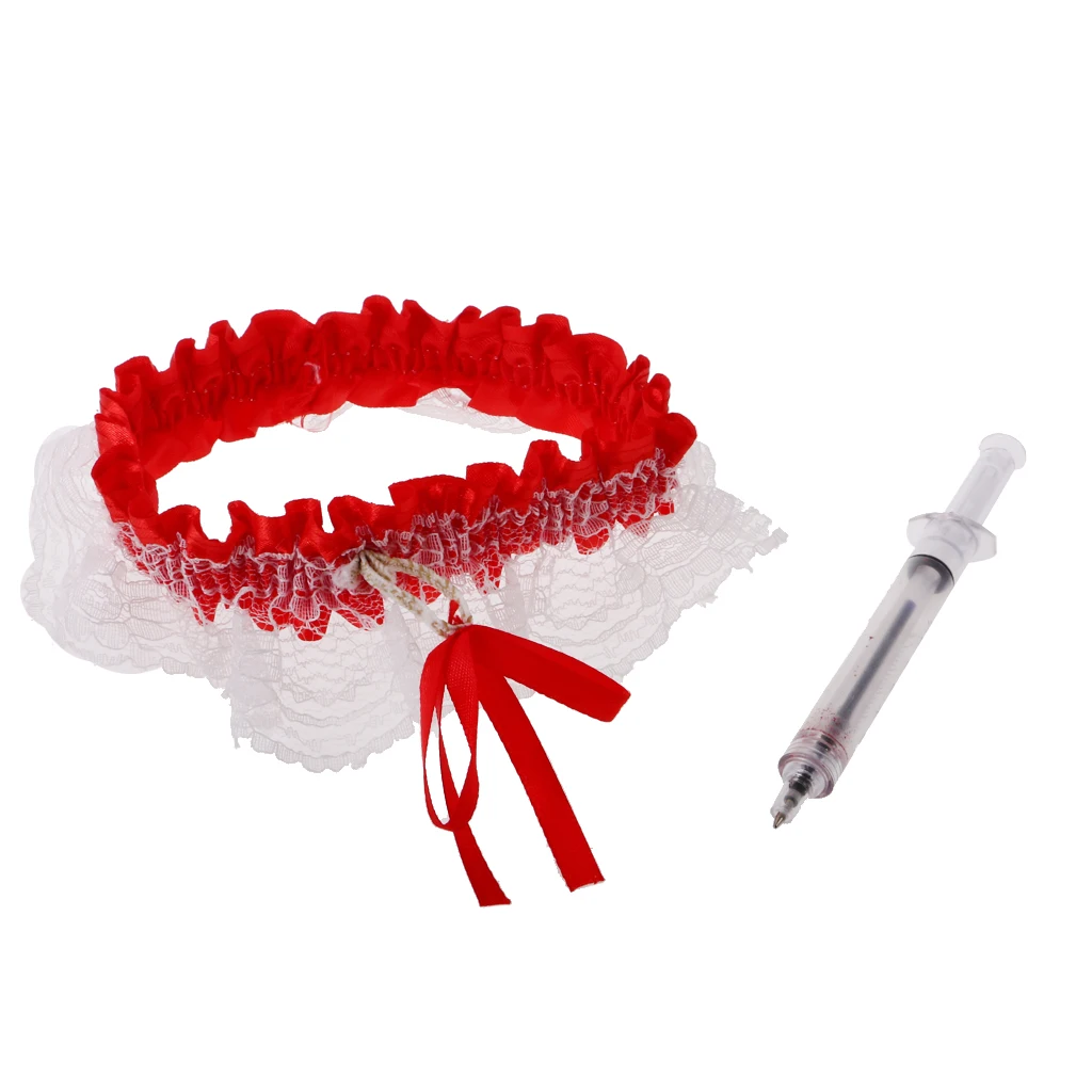 Костюм медсестры, Кружевная подвязка и красная пластиковая шприц-ручка, набор, женское нарядное платье для вечеринки, для больницы, Медовое платье, нарядное платье на Хэллоуин