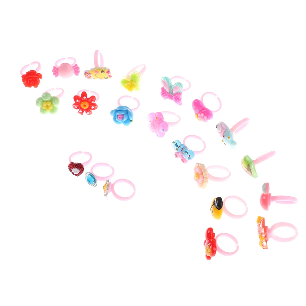 

10pcs Mini Small Charm Jewelry Lovely Cartoon Multi-style Animals flower Children Resin Plastic Rings For Kids Girls Finger Ring