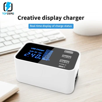 

TOPZERO Smart LED Display USB Charger Desktop Type C 3 Ports USB Adapter Charging Station For iPhone Android Portable Charger
