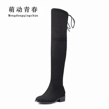 

Plus Size Women Over The Knee Boots Thigh High Boots Ladies Fashion Warm Chunky Heel Boots Snow Shoes Slim Party Boots Zapatos