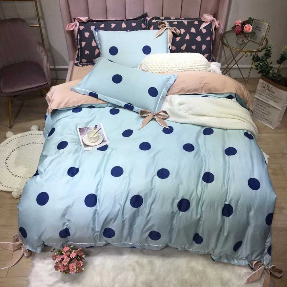 buy Bowknot bedding set 4pcs printed duvet cover set soft bedclothes Japanese style home bed king size bed linen set cotton fiber