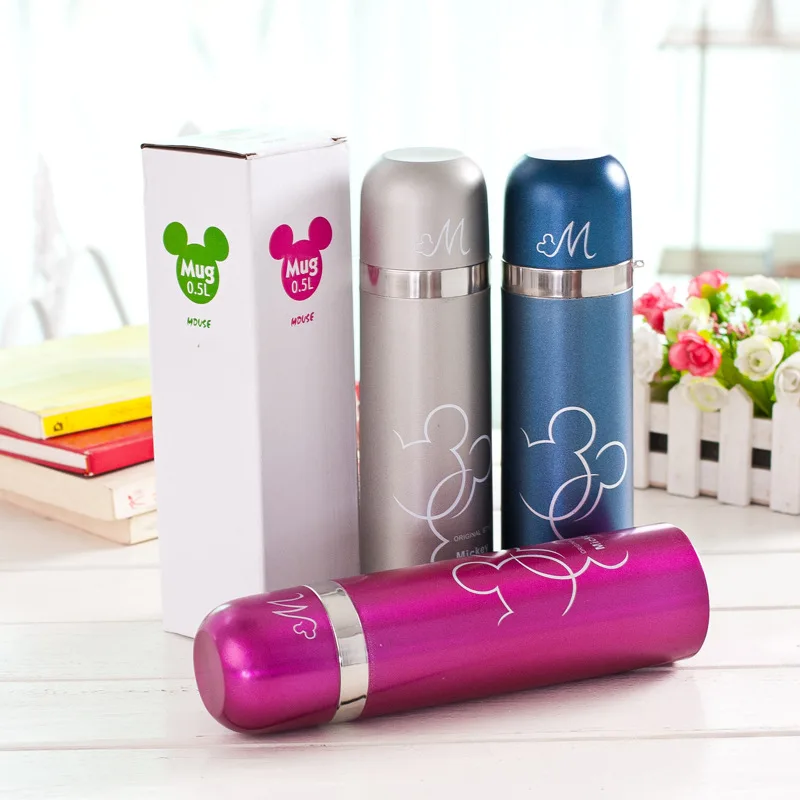 

Free Shipping 1 X 500ml Cartoon Mickey Vacuum Flasks Fashion Bullet Mug Thermo Cup Thermal Bottle Sport Travel Vacuum Flask