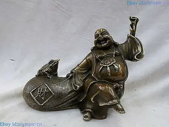 

China brass sculpture carved beautiful copper treasure Maitreya Buddha statue