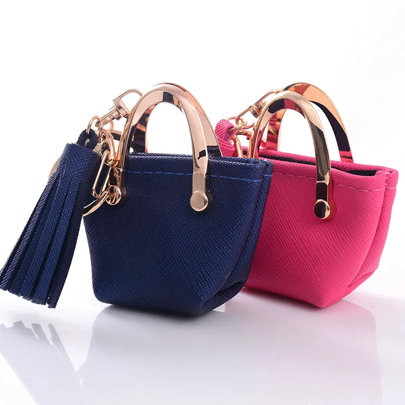 Small bag Keychain Mini Coin Purse gray Pink blue red Decoration Key chains PU Leather Bag ...