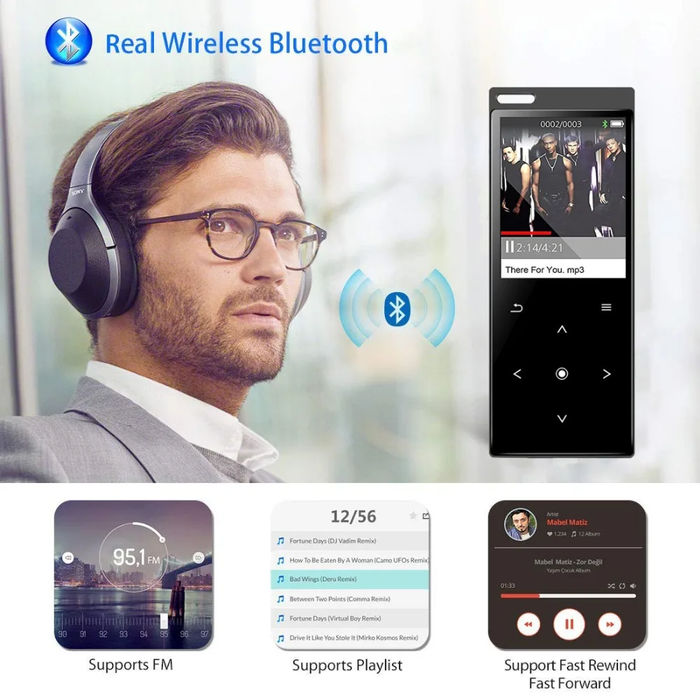 Bluetooth4.2 mp4 Player com Speaker 16GB Metal Corpo de Toque Chave hifi Lossless Leitor de Música com rádio FM