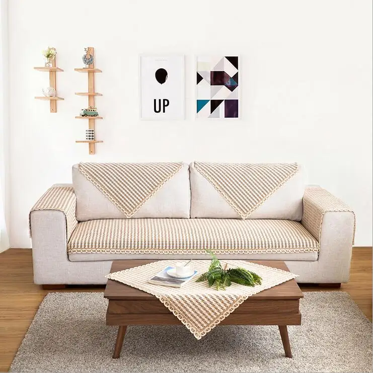 Coffee color houndstooth sofa cushion seasons Cotton line non slip