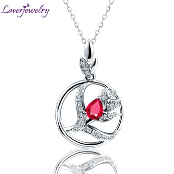 شراءLOVERJEWELRY نساء دلاية محلاه بالياقوت الصلبة 14K الذهب الأبيض Genunie روبي الأحجار الكريمة الماس قلادة قلادة ل ابنة هدية عيد ميلاد