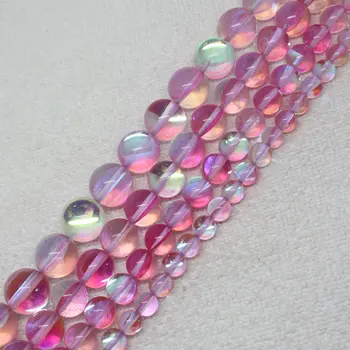 

Mini. Order is $7! 6-12mm Pink Multicolor imitate Moonstone Crystal Quartz Round DIY Loose Beads 15"