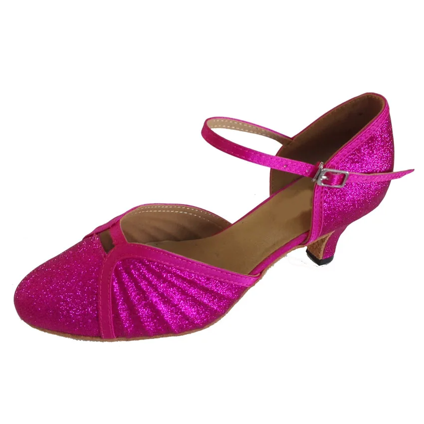 Elisha Dance Shoe Customized Heel Women's Hot Pink Glitter Closed Toe Ballroom Party Modern