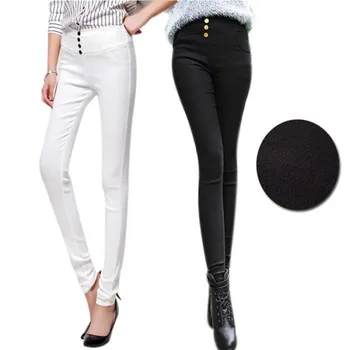 

Fashion Autumn Women Slim Stretch Pencil Pants High Waist Trousers OL Work Wear Thick Winter Warm Leggings pantalones mujer