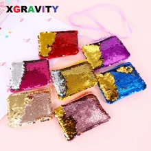 Xgravity квадратная сумка для детей, разноцветные Блестки для тела, расшитые блестками, сумки для монет, веревки, сумки для детей, детские сумки H182