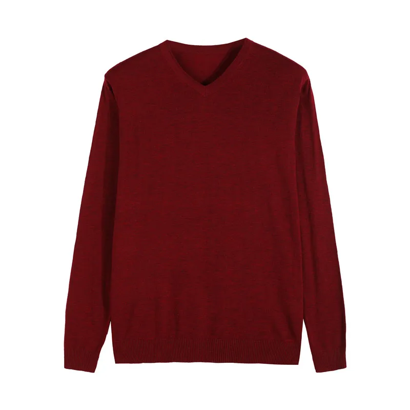 Новинка осени, мужской вязаный пуловер, 14 цветов, кашемировый свитер, Повседневный, Деловой, v-образный ворот, тонкий, приталенный, свитера, брендовая одежда - Цвет: Red wine