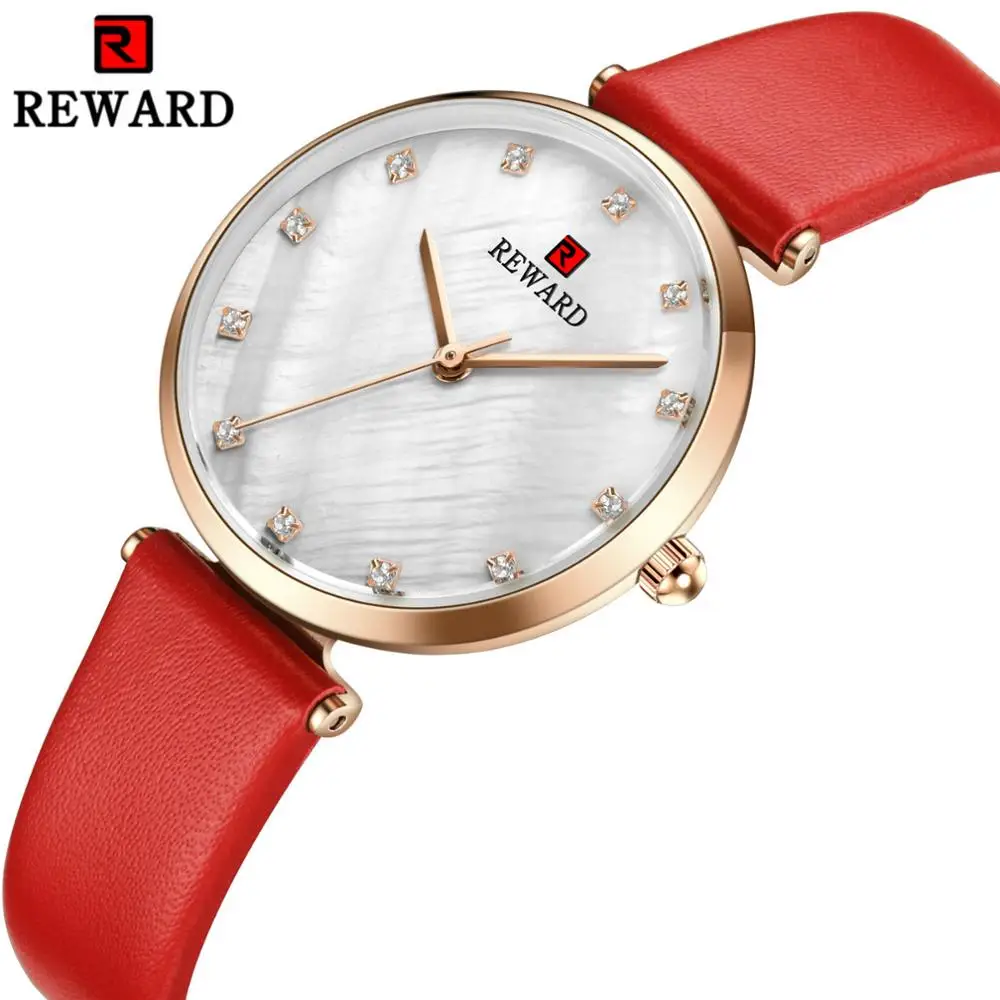 

2019 REWARD Women Watches Quartz Analog Clock Crystal Decoration Simple Dial Genuine Leather Strap Top Brand Luxury Ladies Watch