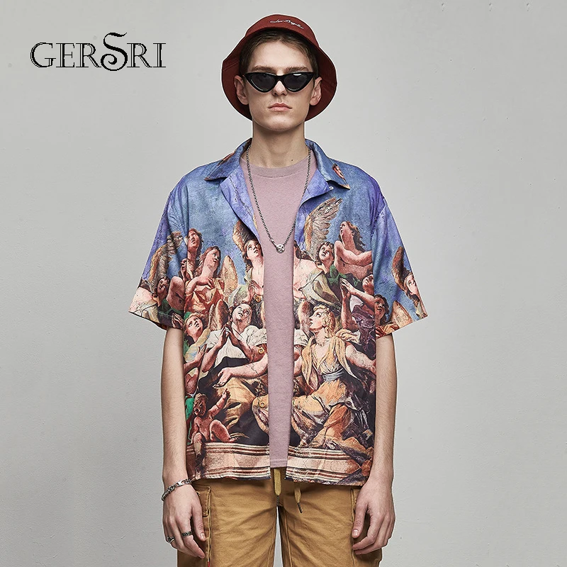 Vente Chemise hawaïenne Gersri été décontracté chemises hommes grande taille vacances hauts mode coupe régulière hommes coton à manches courtes
