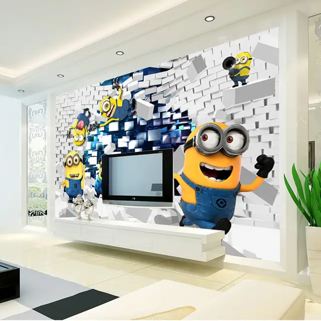 Us 17 54 35 Off 3d Minions Photo Wallpaper Cartoon Despicable Me Wall Mural Silk Wallpaper Boys Bedroom Kid Room Decor Art Home Decoration Funny In