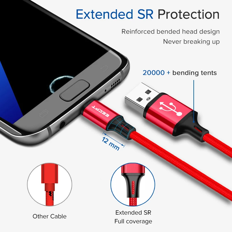 Кабель usb type-C для Xiaomi Redmi Note 7 samsung Galaxy S9 S8 type-C, кабель для зарядного устройства, кабель для зарядки USB-C телефона