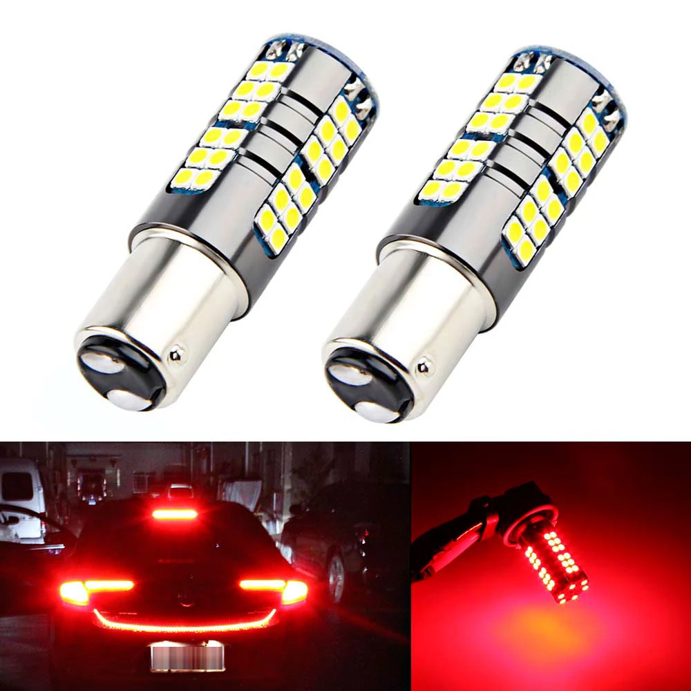 

2x P21/5W LED Car BAY15D led Bulb 1157 Tail Signal Brake Stop Reverse DRL Light 9W 54 leds smd Yellow Red 6000K White DC 12v-24V