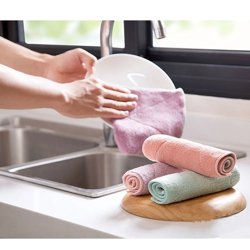 1 шт. салфетка для мытья посуды из бамбукового волокна, впитывающая ткань из микрофибры, сухое полотенце для кухни и ванной, мягкая плюшевая салфетка для мытья посуды разных цветов F4
