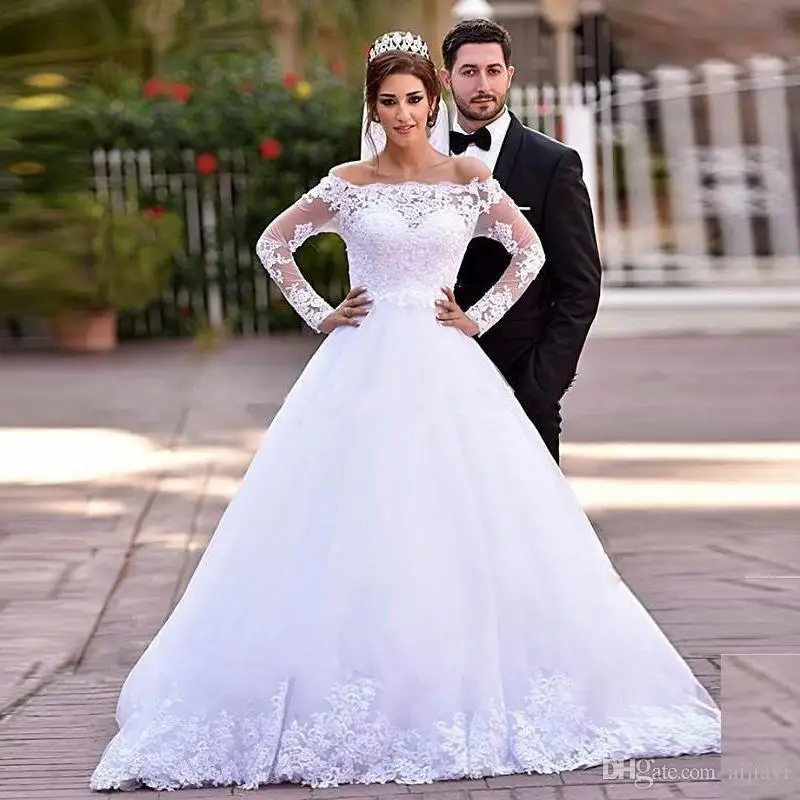 Gorgeous Princess Off Shoulder Lace Long Sleeve Wedding ...