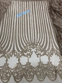 

hot sale African French net Lace Fabric for party dress sexy glued glitter sequins lace fabric