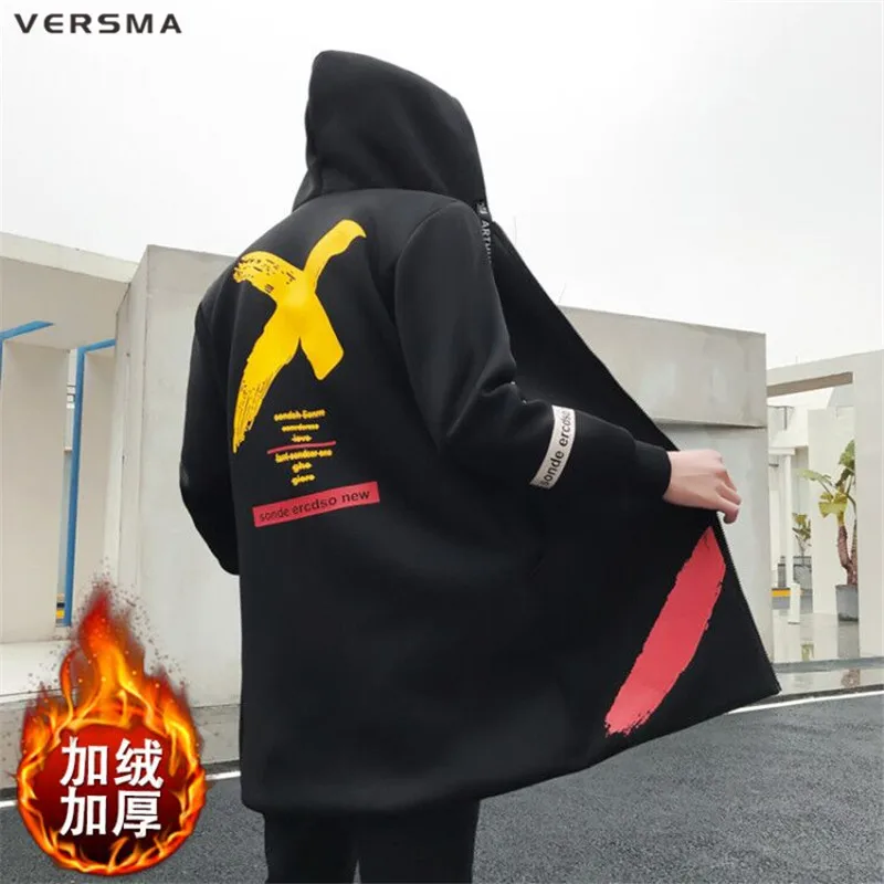 

VERSMA Winter Long Hooded Fur Trench Coat Men Jacket Overcoat Korean Harajuku Vintage Gothic Clothing Men Long Coat Dropshipping