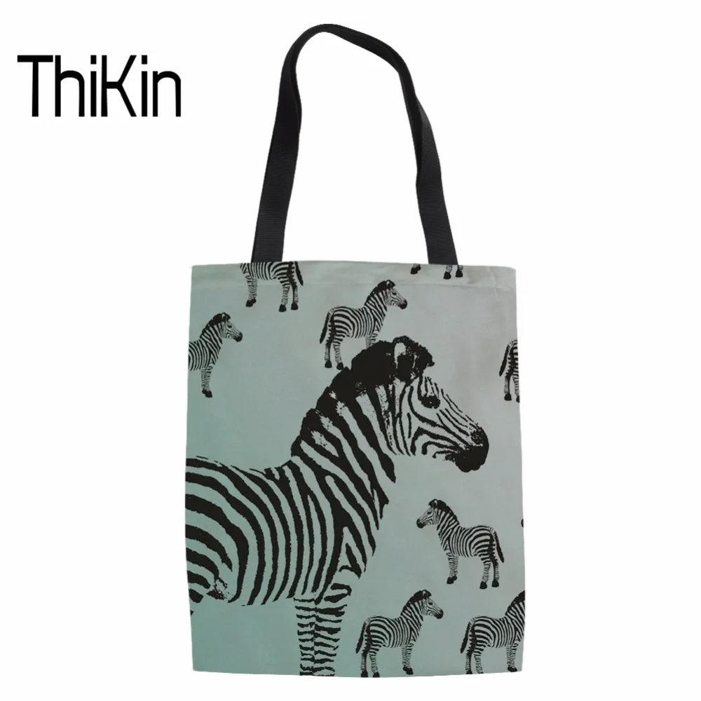 

THIKIN Shopping Bags Women Heavy Duty Large Capacity Eco Bags for Recycle Ladies Animal Zebra Print Tote Bag Females Canvas Bag
