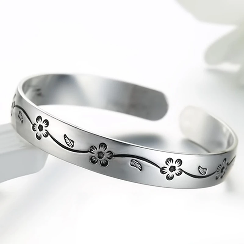 Ethnic Retro Woman Child Gift Plum Flower Design Cuff Bangle & Bracelet Plum Blossom Open Bracelet Wholesale