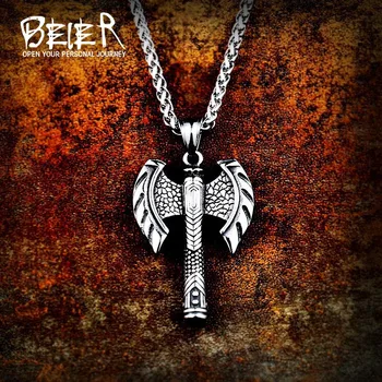 

Beier 316L stainless steel Odin axe Amulet nose Viking necklace pendant Men gift Fashion Pagan Jewelry High Quality LP406