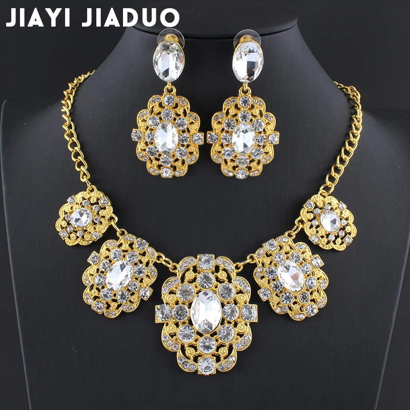 Комплект из колье и серёг золотистого/серебристого цвета|bridal wedding jewelry sets|african beads