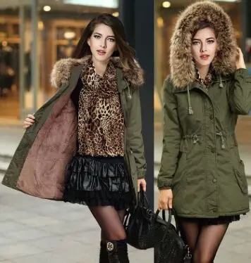 

2016 New Winter army green coat fur collar hooded cotton clothing women Warm fashion thin section