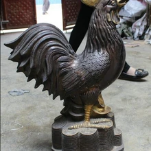 Bi003526 3" Китайский Бронзовый Свинка Фэншуй Зодиак Год Петух Петух Деньги Богатые Фу Статуя