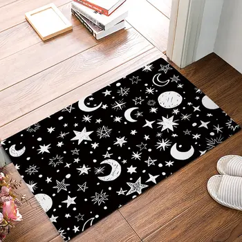 

Black And White Moon Star Door Mats Kitchen Floor Bath Entrance Rug Mat Absorbent Indoor Bathroom Decor Doormats