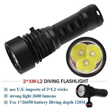 

120M scuba flashlights professional diving flashlight 26650 underwater fill light equipment xm l2 waterproof torch lampe torche