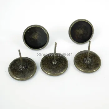 

Blank Stud Earrings Bases Round Bezel Resin Cabochon pin Earrings post Settings DIY Findings Antique Bronze tone 8mm - 20mm
